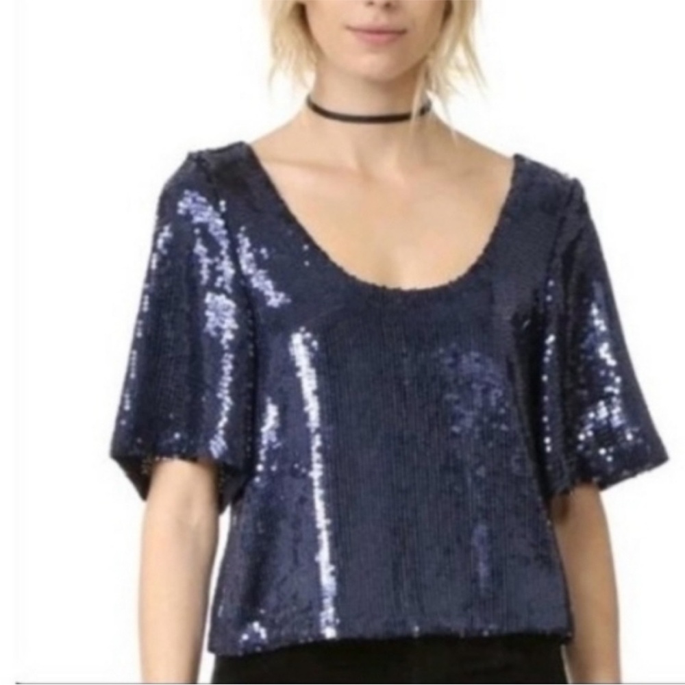 Free People Blue Sequin Boxy Blouse - Picture 2 of 3